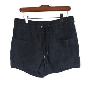 Athleta Cabo Pull On Linen Shorts 10 Womens Black Elastic Waist Beachy Comfort